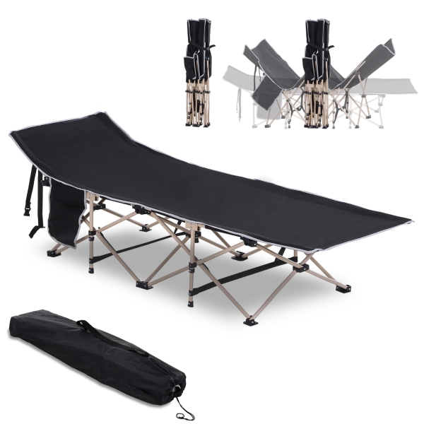 Outsunny Cama de Campismo Dobrável com 1 Bolso Lateral Bolsa de Transporte e Estrutura de Aço  190x68x52 cm Preto
