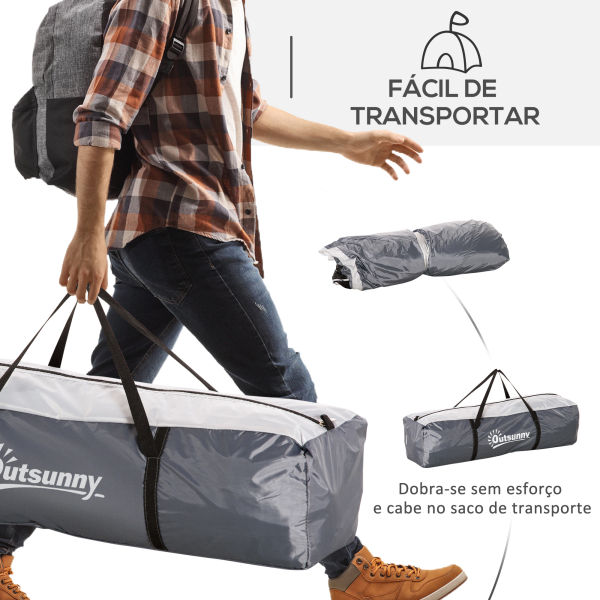 Outsunny Abrigo de Campismo para 4-5 Pessoas com 4 Telas Mosquiteiras 2 Painéis e Bolsa de Transporte  350x350x230 cm Cinza - Image 8