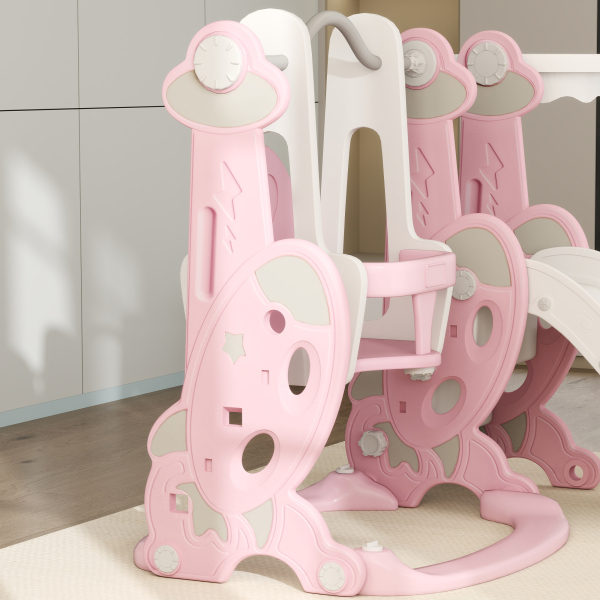 AIYAPLAY Escorrega Infantil 4 em 1 Parque Infantil com Baloiço e Escorrega Escalador Cesto de Basquetebol 147,5x160x107 cm Rosa - Image 8