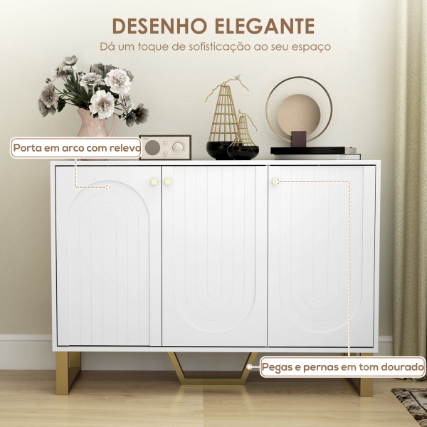 HOMCOM Aparador de 3 Portas Aparador Moderno para Sala de Estar com Prateleiras Ajustáveis Móvel para TV até 50 Polegadas 106,5x35x77,5 cm Branco - Image 5