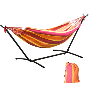 Outsunny Cama Rede com Suporte 310x117 cm com Bolsa de Transporte Altura Ajustável Capacidade 120 kg para Campismo Laranja