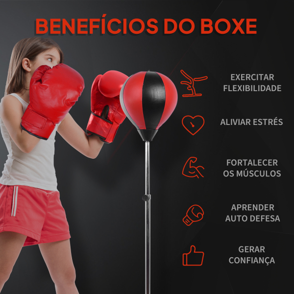 HOMCOM Punching Ball de Boxe com Altura Ajustável Base Recarregável e Luvas para Adolescentes Ø43x125-145 cm Vermelho e Preto - Image 4