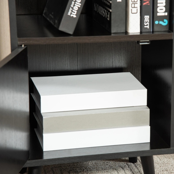 HOMCOM Estante com 3 Prateleiras Abertas e 1 Fechada com Porta Estante de Estilo Moderno para Armazenamento de Livros Brinquedos Plantas 40x30x129,5cm Preto - Image 9