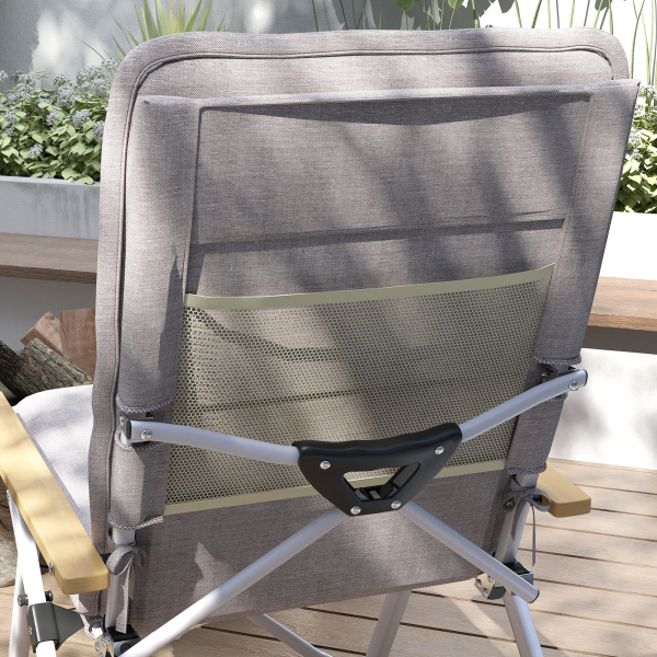Outsunny 2 Cadeiras de Campismo Dobráveis com Encosto Alto Ajustável Apoios de Braços de Madeira e Bolsa de Transporte 59x67x96 cm Cinzento - Image 9