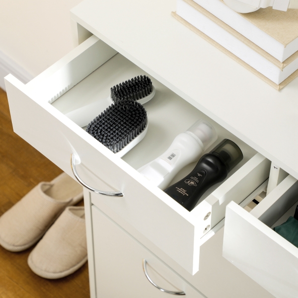 HOMCOM Sapateira Estreito com 2 Compartimentos e 2 Gavetas para 12 Pares de Sapatos 80x30x91,5 cm Branco - Image 8