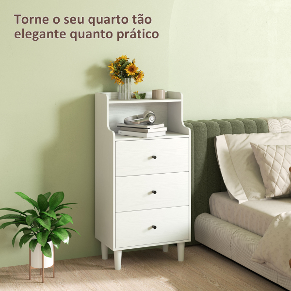 HOMCOM Cómoda com 3 Gavetas Cómoda de Quarto Estreita com Prateleiras Abertas Anti-Tombo Gaveteiro Alto 47x29x95 cm Branco Acinzentado - Image 4