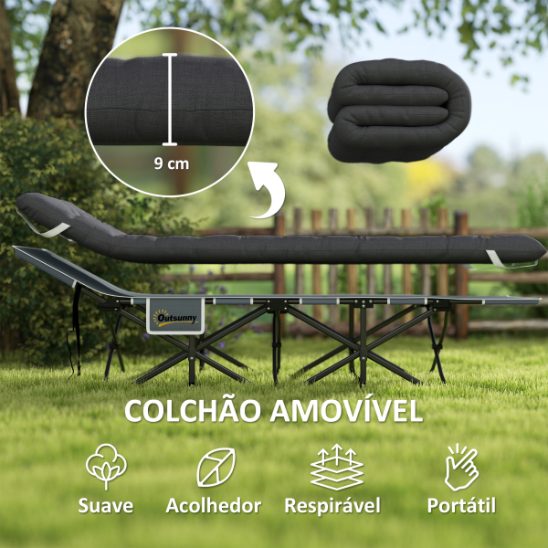 Outsunny Cama Dobrável para Campismo Portátil com Apoio para Cabeça Colchão Amovível e Bolsa de Transporte 196x68x37 cm Preto - Image 4