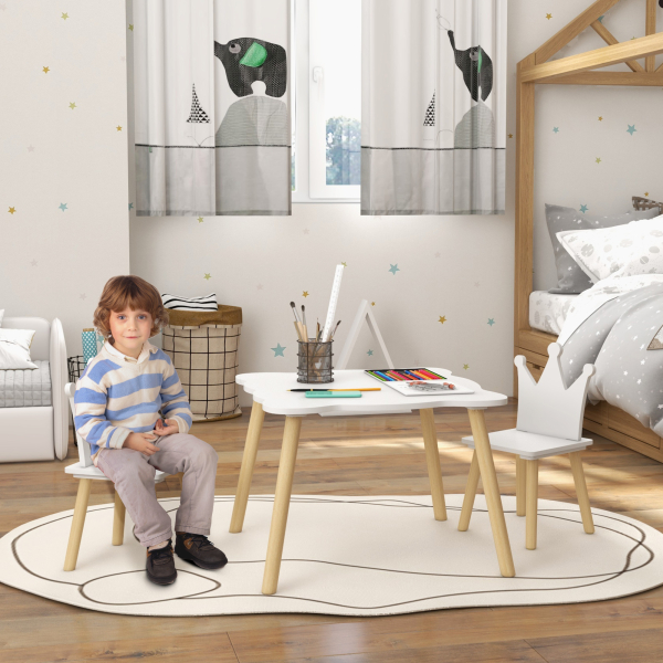 AIYAPLAY Mesa Infantil com 2 Cadeiras com Encosto em Forma de Coroa para Crianças de 3-6 Anos para Sala de Jogos Dormitório Branco - Image 2