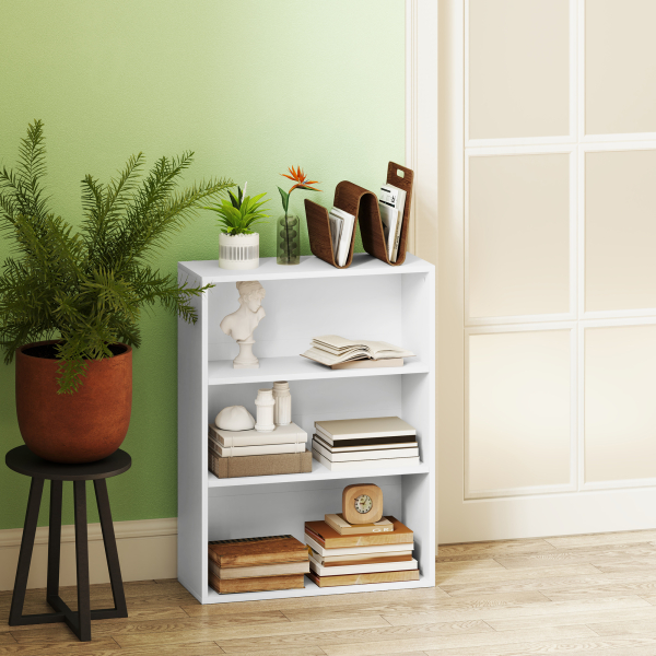HOMCOM Estante de 3 Níveis Estante para Livros com 2 Prateleiras Ajustáveis para Sala de Estar Escritório Quarto 60x24x80 cm Branco - Image 7