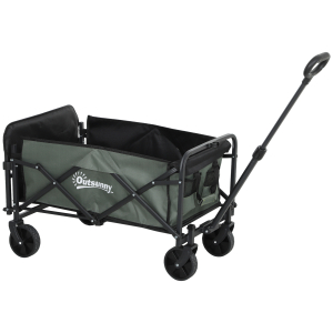 Outsunny Carrinho de Transporte com Rodas Carrinho de Jardim Dobrável com Puxador Telescópico Ajustável Porta Traseira Expansível 114x46x65-92 cm Verde