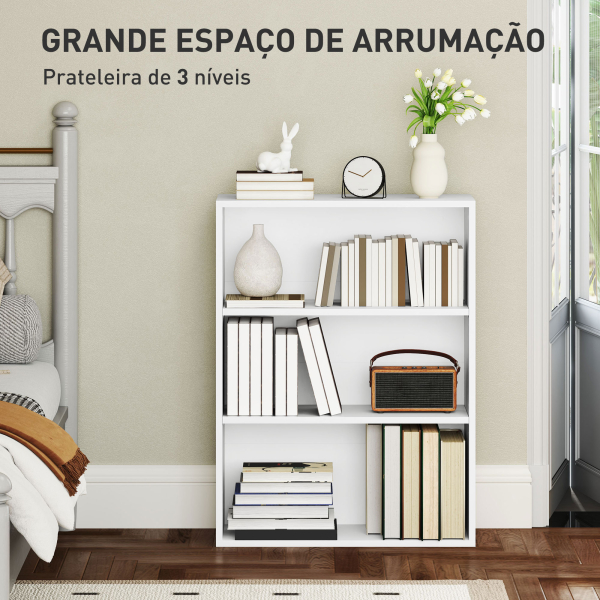 HOMCOM Estante de 3 Níveis Estante para Livros com 2 Prateleiras Ajustáveis para Sala de Estar Escritório Quarto 60x24x80 cm Branco - Image 4