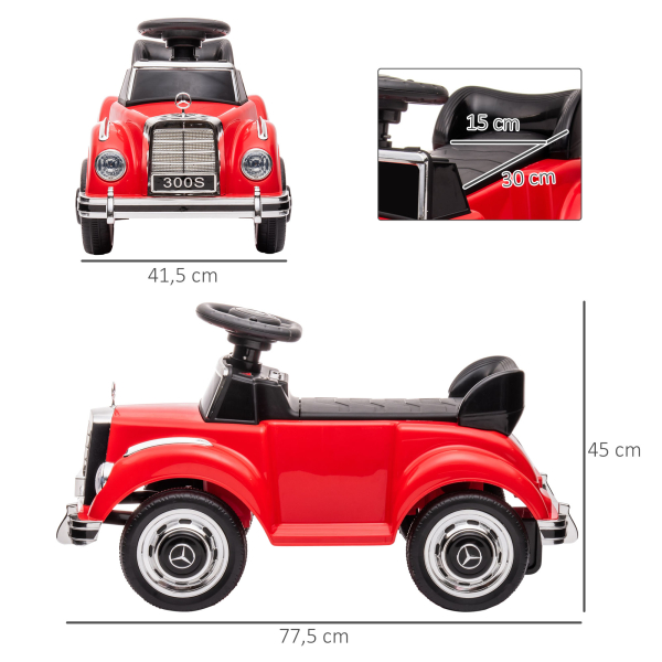 AIYAPLAY Carro Andador com Licença da Mercedes-Benz 300S com Armazenamento Volante Sistema Anti-Tombo  77,5x41,5x45 cm Vermelho - Image 3