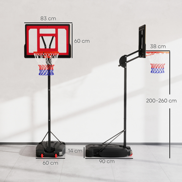AIYAPLAY Tabela de Basquetebol para Crianças com Altura Ajustável de 200 a 260 cm com Saco de Pesos Vermelho e Preto - Image 3