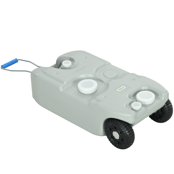 Outsunny Depósito de Água 40 L com Rodas Portátil com Pega Metálica e Torneira para Caravanas Autocaravanas Campismo ao Ar Livre 37x23x80 cm Cinzento