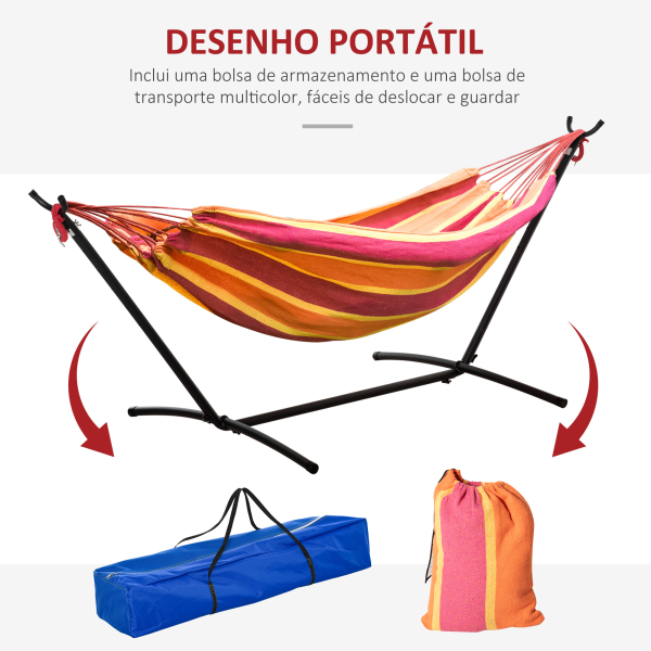 Outsunny Cama Rede com Suporte 310x117 cm com Bolsa de Transporte Altura Ajustável Capacidade 120 kg para Campismo Laranja - Image 6