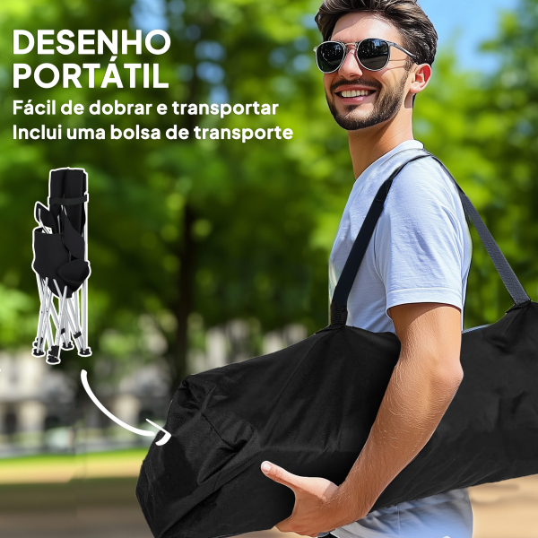 Outsunny Conjunto de 2 Cadeiras Dobráveis Campismo com Apoio para a Cabeça Porta-Copos e Bolsa Lateral 50-100x82x88 cm Preto - Image 6