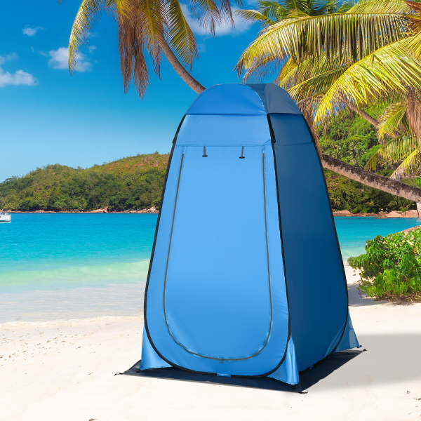 Outsunny Tenda de Duche Tenda de Privacidade Portátil com 1 Gancho Bolso Bolsa de Transporte e UV20+ 126x124x189 cm Azul - Image 2