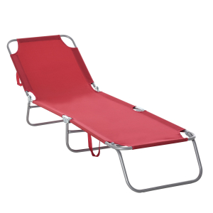 Outsunny Espreguiçadeira Dobrável Espreguiçadeira de Jardim com Encosto Ajustável em 5 Posições para Terraço 187x55x24 cm Vermelho