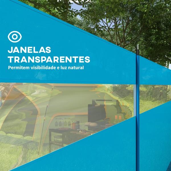 Outsunny Corta Vento para Campismo de 4 Painéis 725x140 cm com Painel Superior Transparente Postes de Aço Estacas e Bolsa de Transporte Azul - Image 6