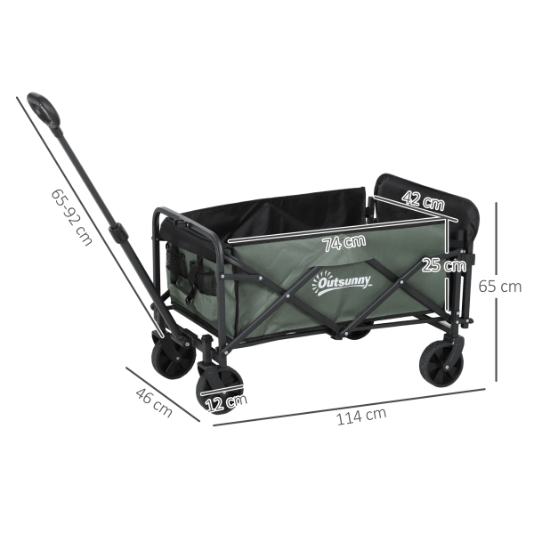 Outsunny Carrinho de Transporte com Rodas Carrinho de Jardim Dobrável com Puxador Telescópico Ajustável Porta Traseira Expansível 114x46x65-92 cm Verde - Image 3