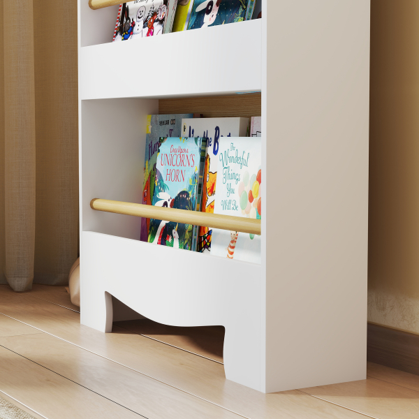 AIYAPLAY Estante Infantil de 3 Níveis Estante para Livros Infantil Desenho de Ursinho 55x15x110 cm Branco e Madeira - Image 8