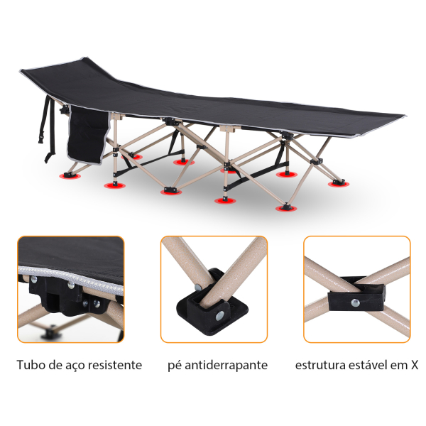 Outsunny Cama de Campismo Dobrável com 1 Bolso Lateral Bolsa de Transporte e Estrutura de Aço  190x68x52 cm Preto - Image 6