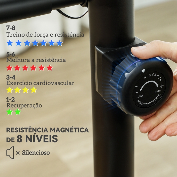 SPORTNOW Bicicleta Estática com 8 Níveis de Resistência Magnética Sensor de Frequência Assento Ajustável Ecrã LCD 88x50,5x131,5 cm Preto - Image 4