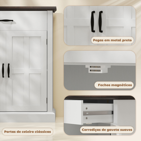 HOMCOM Aparador para Sala de Estar Estilo Rústico com 1 Gaveta Prateleira Ajustável 75,2x40x91,5 cm Branco e Madeira - Image 6
