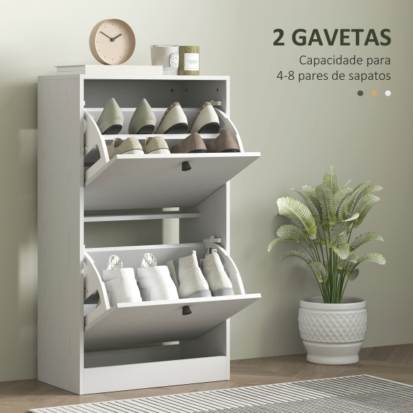 HOMCOM Sapateira Estreita Móvel Sapateira com 2 Gavetas Abatíveis e Prateleiras Ajustáveis para 8 Pares de Sapatos 47x26x85 cm Branco - Image 4