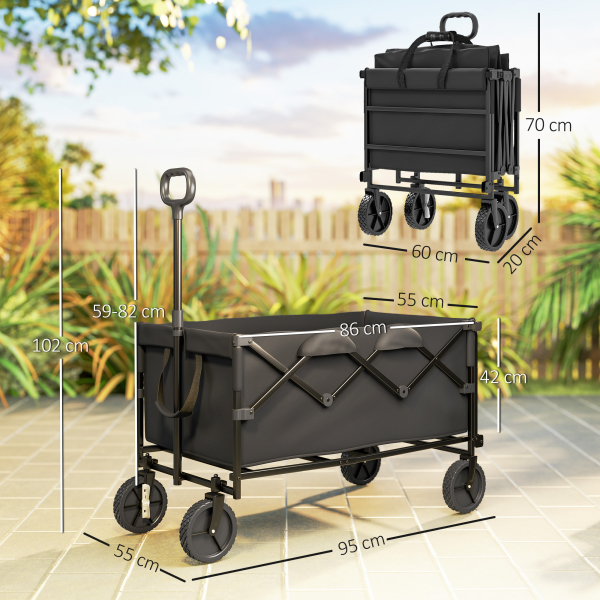Outsunny Carrinho de Transporte Carrinho de Jardim Dobrável com Guiador Telescópico Ajustável Porta Traseira Expandível 95x55x102 cm Preto - Image 3