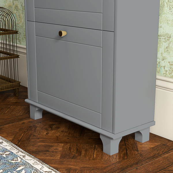 HOMCOM Sapateira Móvel Sapateira Estreita com 2 Portas e 1 Gaveta para 8 Pares de Sapatos 60x23,5x98,5 cm Cinzento - Image 9