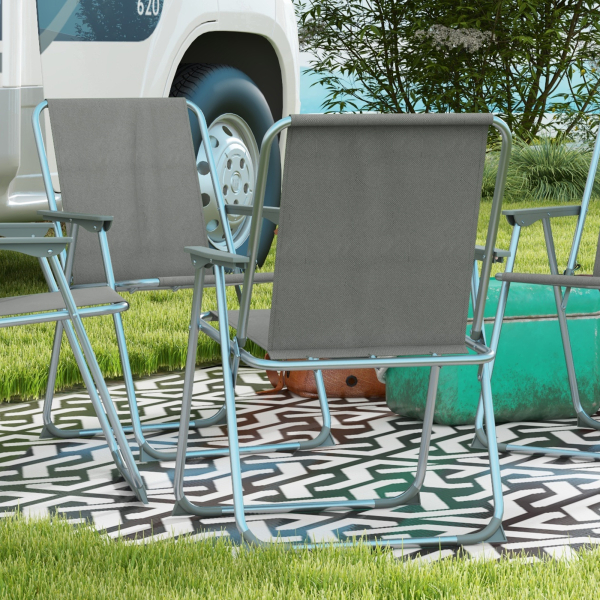 Outsunny Conjunto de 4 Cadeiras de Campismo Dobráveis Acolchoadas em Tela Oxford com Estrutura de Aço 53x54x76 cm Cinza - Image 8