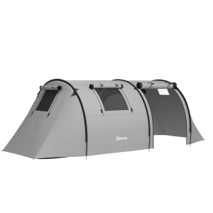 Outsunny Tenda de Campismo Familiar para 3 Pessoas Tenda Campismo Dobrável com Gancho e Bolsa de Transporte 470x220x150 cm Cinzento