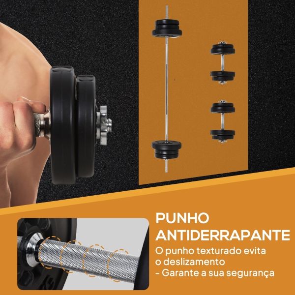HOMCOM Conjunto de Barras de Pesos com 14 Discos de Pesos Intercambiáveis até 55kg Conjunto de Pesos e Barras Ajustáveis para Culturismo Treinamento Fitness em Casa Academia Preto - Image 5
