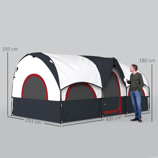 Outsunny Tenda de Campismo Familiar Tipo Túnel para 4-6 Pessoas Impermeável 3.000 mm Dobrável 435x251x195 cm Cinzento Escuro - Image 3