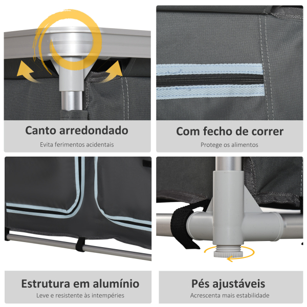 Outsunny Armário de Campismo Dobrável com 3 Prateleiras Compartimento Estrutura de Alumínio e Bolsa de Transporte 96x49,5x104 cm Cinza - Image 5