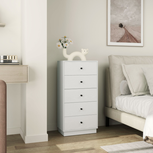 HOMCOM Cómoda com 5 Gavetas Cómoda de Quarto Estreita com Anti-Tombo Gaveteiro Alto para Sala de Estar Corredor 47x29x95 cm Branco - Image 6