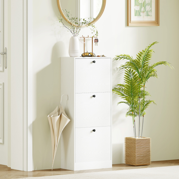 HOMCOM Sapateira Estreita com 3 Portas Sapateira para Entrada com Prateleiras Ajustáveis para 12 Pares de Sapatos 47x28x115 cm Branco - Image 8