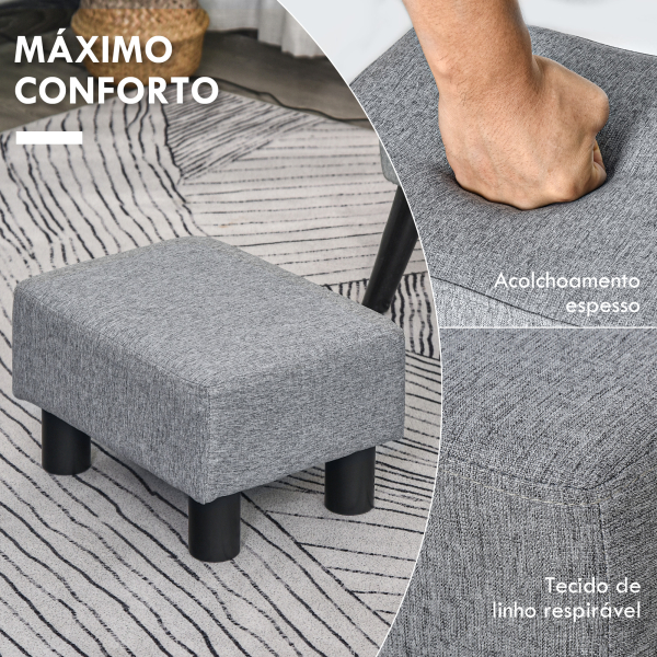 HOMCOM Apoio para os Pés de Sala de Estar Banco Retangular com Estrutura de Madeira para Sala de Estar 40x30x24 cm Cinzento - Image 4