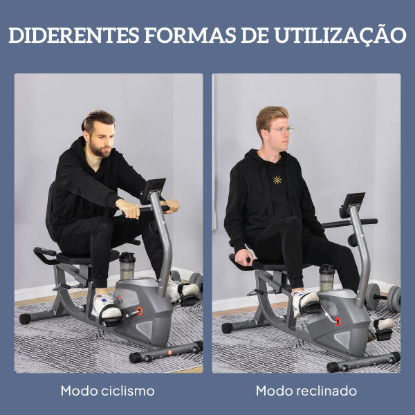 HOMCOM Bicicleta ergométrica reclinável com tela LCD e volante de 3 kg resistência magnética de 8 níveis assento ajustável 121,5-136x62,5x98 cm Cinza - Image 8