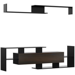 HOMCOM Móvel de TV Moderno Móvel para Televisores 153,6x25x42cm e Prateleira de Parede 150x14,5x16,3 cm Preto