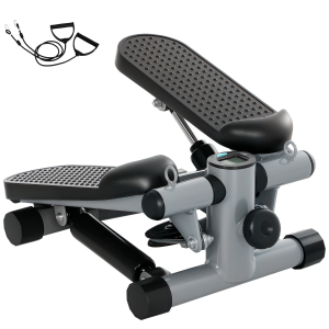 SPORTNOW Mini Step Máquina de Step Compacta com Bandas de Resistência Monitor LCD Pedais Antiderrapantes e Ajustáveis em Altura 41x30,5x18,5 cm Cinza