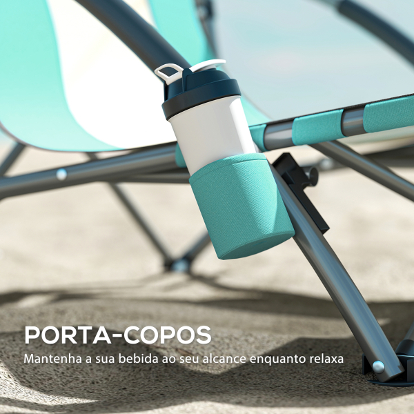 Outsunny Conjunto de 2 Cadeiras de Praia Dobráveis Cadeiras de Campismo Portáteis com Bolsa de Transporte 58x55x62 cm Azul Claro - Image 6