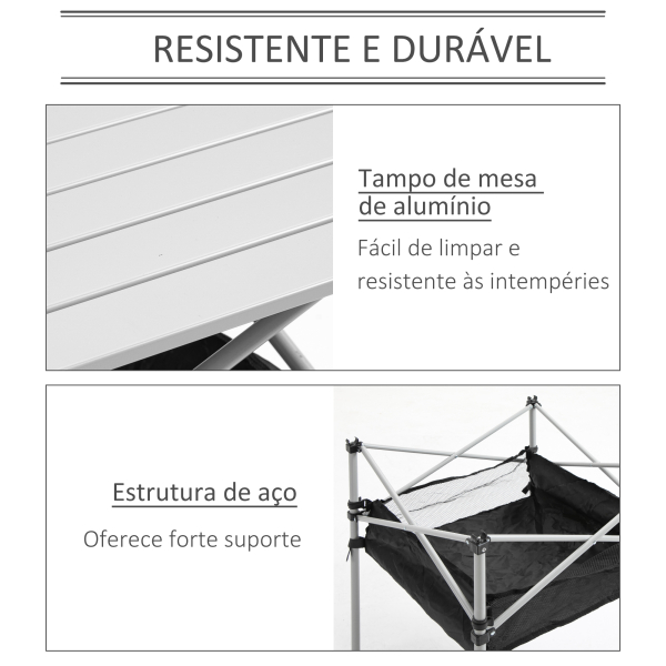 Outsunny Mesa Dobrável de Campismo Mesa de Piquenique com Armazenamento e Bolsa de Transporte 70x70x69 cm Prata e Preto - Image 6