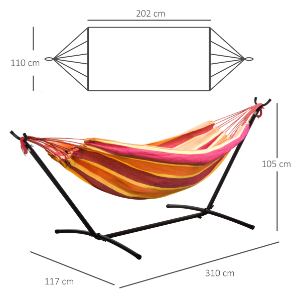 Outsunny Cama Rede com Suporte 310x117 cm com Bolsa de Transporte Altura Ajustável Capacidade 120 kg para Campismo Laranja - Image 3