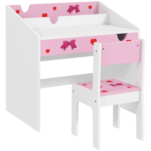 AIYAPLAY Conjunto de Secretária e Cadeira para Crianças com Gaveta Amovível e Compartimento para Dormitório Sala de Jogos Rosa e Branco