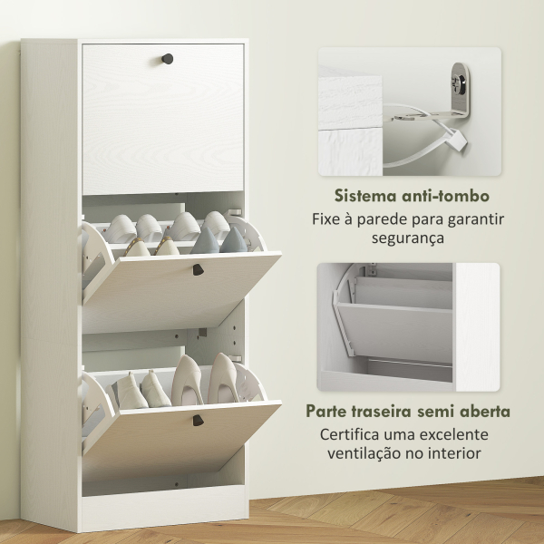 HOMCOM Sapateira Estreita com 3 Portas Sapateira para Entrada com Prateleiras Ajustáveis para 12 Pares de Sapatos 47x28x115 cm Branco - Image 6