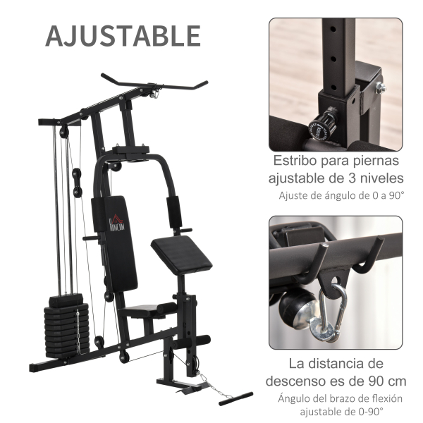 HOMCOM Máquina Multi Estação de Musculação Máquina de Musculação com Estribo para Pernas e Placas de Peso de 45kg para Treinamento Fitness em Casa Academia 148x108x207cm Preto - Image 4