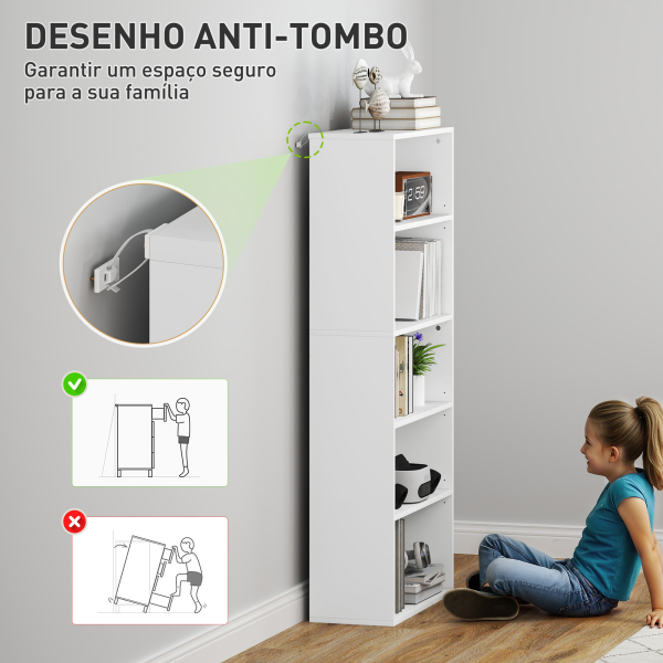 HOMCOM Estante de 5 Níveis Estante para Livros com 2 Prateleiras Ajustáveis para Sala de Estar Escritório Quarto 60x24x133,5 cm Branco - Image 6