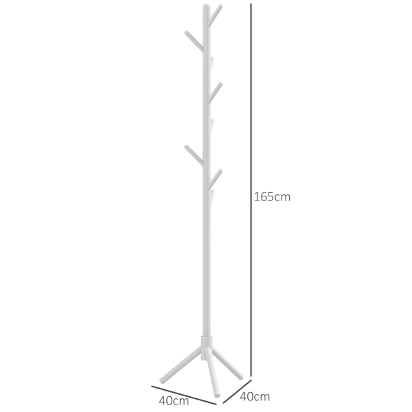 HOMCOM Cabide de Pé de Madeira com 8 Ganchos para Pendurar Roupa e Bolsas para Corredor Entrada 40x40x165 cm Branco - Image 3